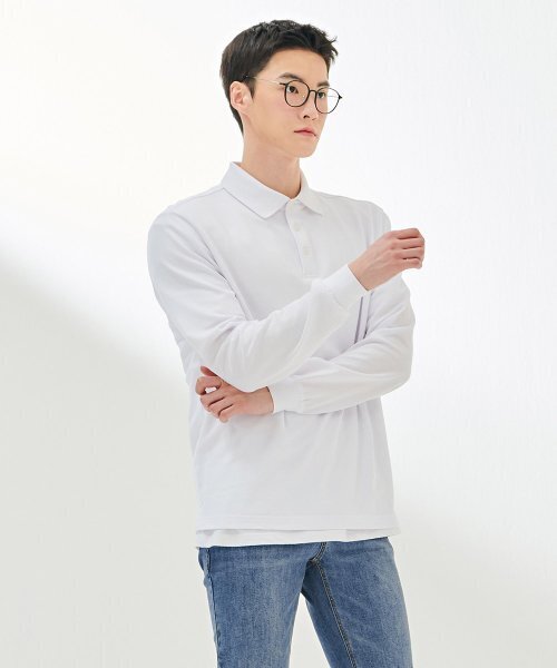 CHASECULT(チェイスカルト)の「男性ピケカラー長袖Tシャツ-DDZK5150A01(Tシャツ/カットソー・メンズ・ホワイト・105/95/100/110)」の3枚目の写真