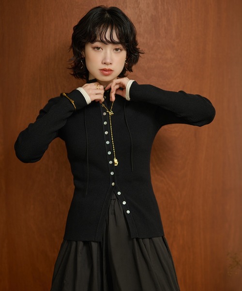 LAULEN（ローレン）の「many button rib knit cardigan /メニーボタンリブニットカーディガン（カーディガン/ボレロ・レディース・ネイビー/ブラック・FREE）」の8枚目の写真
