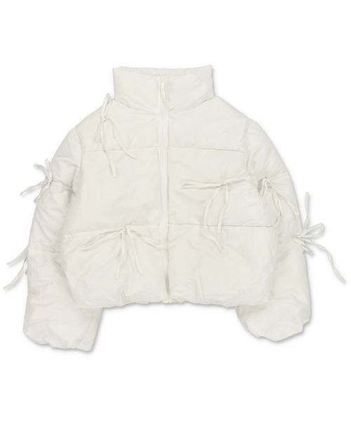 SPINNS（スピンズ）の「リボンで甘さ盛り！ふんわりガーリー中綿ジャケット（ダウンジャケット/コート・レディース・ブラック/アイボリー/グレー・ONESIZE）」の22枚目の写真