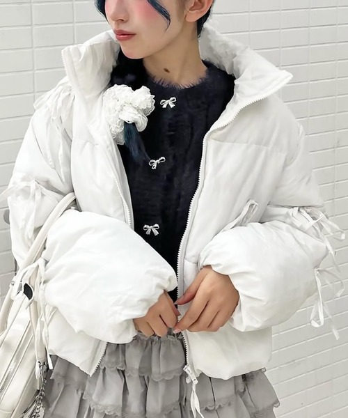 リボンで甘さ盛り！ふんわりガーリー中綿ジャケット（ダウンジャケット