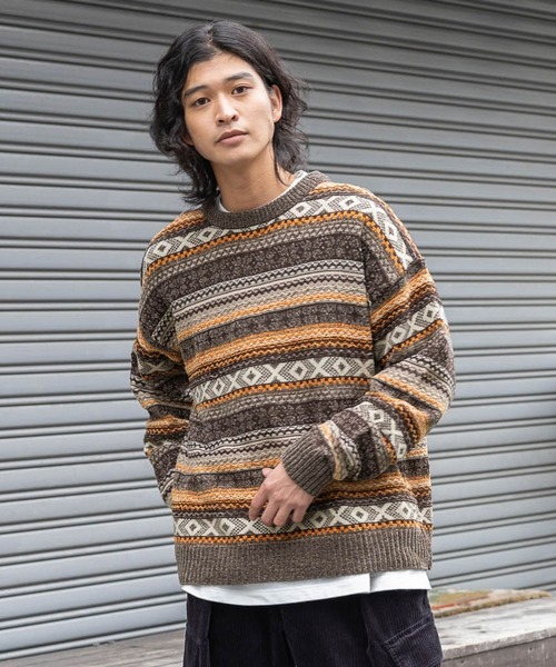 RAGEBLUE（レイジブルー）の「FAIR ISLE PATTERN MALL KNIT CREW / フェアアイル/モールニットクルー（ニット/セーター・メンズ・オフホワイト/ブラック/ネイビー/ダークブラウン・MEDIUM/LARGE/SMALL）」の3枚目の写真