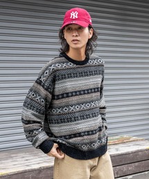 FAIR ISLE PATTERN MALL KNIT CREW / フェアアイル/モールニットクルー