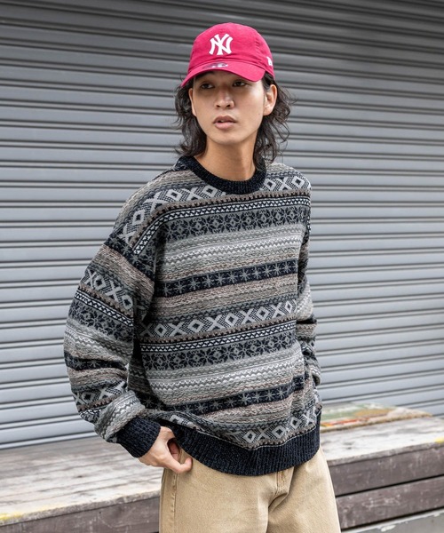 RAGEBLUE（レイジブルー）の「FAIR ISLE PATTERN MALL KNIT CREW / フェアアイル/モールニットクルー（ニット/セーター・メンズ・オフホワイト/ブラック/ネイビー/ダークブラウン・MEDIUM/LARGE/SMALL）」の2枚目の写真