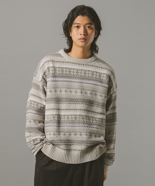 RAGEBLUE（レイジブルー）の「FAIR ISLE PATTERN MALL KNIT CREW / フェアアイル/モールニットクルー（ニット/セーター・メンズ・オフホワイト/ブラック/ネイビー/ダークブラウン・MEDIUM/LARGE/SMALL）」の8枚目の写真