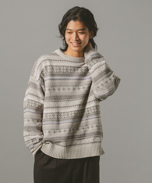 RAGEBLUE（レイジブルー）の「FAIR ISLE PATTERN MALL KNIT CREW / フェアアイル/モールニットクルー（ニット/セーター・メンズ・オフホワイト/ブラック/ネイビー/ダークブラウン・MEDIUM/LARGE/SMALL）」の10枚目の写真