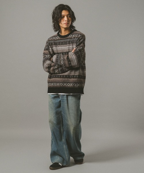 RAGEBLUE（レイジブルー）の「FAIR ISLE PATTERN MALL KNIT CREW / フェアアイル/モールニットクルー（ニット/セーター・メンズ・オフホワイト/ブラック/ネイビー/ダークブラウン・MEDIUM/LARGE/SMALL）」の11枚目の写真
