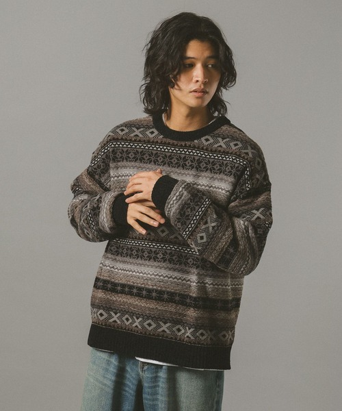 RAGEBLUE（レイジブルー）の「FAIR ISLE PATTERN MALL KNIT CREW / フェアアイル/モールニットクルー（ニット/セーター・メンズ・オフホワイト/ブラック/ネイビー/ダークブラウン・MEDIUM/LARGE/SMALL）」の12枚目の写真
