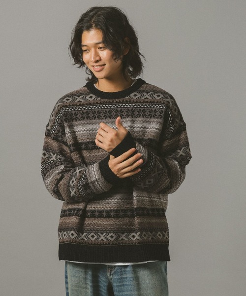 RAGEBLUE（レイジブルー）の「FAIR ISLE PATTERN MALL KNIT CREW / フェアアイル/モールニットクルー（ニット/セーター・メンズ・オフホワイト/ブラック/ネイビー/ダークブラウン・MEDIUM/LARGE/SMALL）」の13枚目の写真