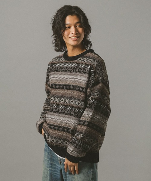 RAGEBLUE（レイジブルー）の「FAIR ISLE PATTERN MALL KNIT CREW / フェアアイル/モールニットクルー（ニット/セーター・メンズ・オフホワイト/ブラック/ネイビー/ダークブラウン・MEDIUM/LARGE/SMALL）」の14枚目の写真