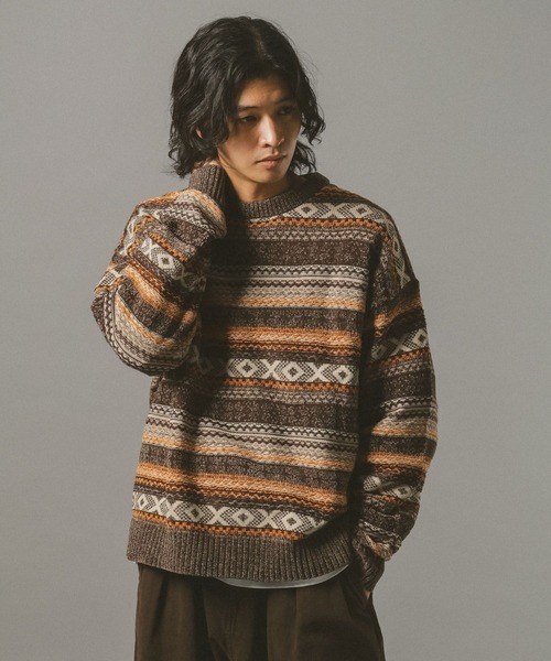 RAGEBLUE（レイジブルー）の「FAIR ISLE PATTERN MALL KNIT CREW / フェアアイル/モールニットクルー（ニット/セーター・メンズ・オフホワイト/ブラック/ネイビー/ダークブラウン・MEDIUM/LARGE/SMALL）」の18枚目の写真