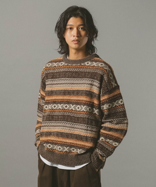 RAGEBLUE（レイジブルー）の「FAIR ISLE PATTERN MALL KNIT CREW / フェアアイル/モールニットクルー（ニット/セーター・メンズ・オフホワイト/ブラック/ネイビー/ダークブラウン・MEDIUM/LARGE/SMALL）」の20枚目の写真