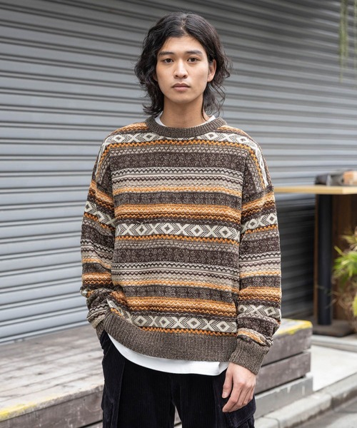 セール】FAIR ISLE PATTERN MALL KNIT CREW / フェアアイル/モール