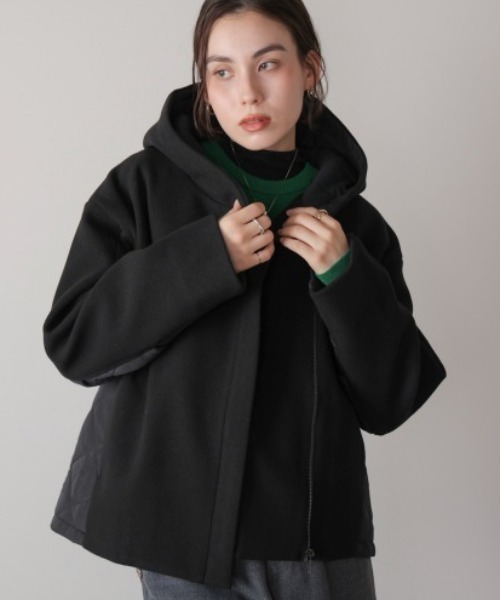 Bou Jeloud（ブージュルード）の「メルトン中綿切替フードジップコート（その他アウター・レディース・ホワイト系その他/ブラック・38）」の2枚目の写真