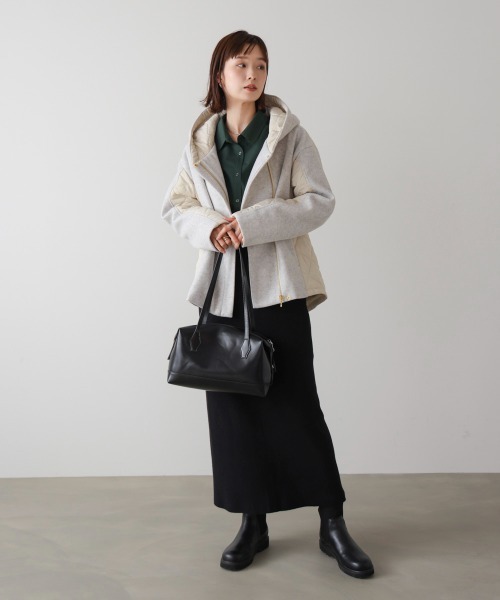 Bou Jeloud（ブージュルード）の「メルトン中綿切替フードジップコート（その他アウター・レディース・ホワイト系その他/ブラック・38）」の3枚目の写真