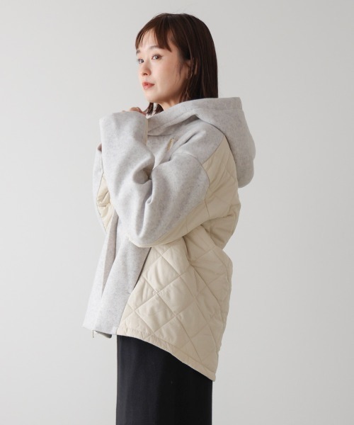 Bou Jeloud（ブージュルード）の「メルトン中綿切替フードジップコート（その他アウター・レディース・ホワイト系その他/ブラック・38）」の4枚目の写真