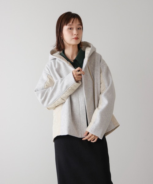 Bou Jeloud（ブージュルード）の「メルトン中綿切替フードジップコート（その他アウター・レディース・ホワイト系その他/ブラック・38）」の5枚目の写真