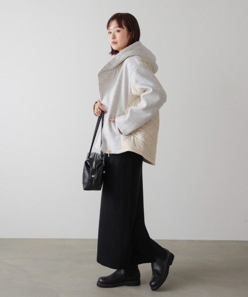 Bou Jeloud（ブージュルード）の「メルトン中綿切替フードジップコート（その他アウター・レディース・ホワイト系その他/ブラック・38）」の7枚目の写真