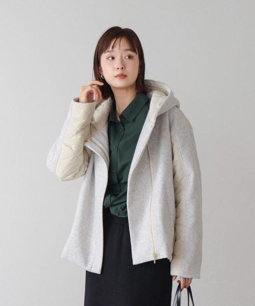 Bou Jeloud（ブージュルード）の「メルトン中綿切替フードジップコート（その他アウター・レディース・ホワイト系その他/ブラック・38）」の8枚目の写真