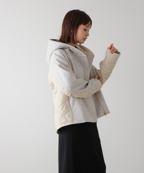 Bou Jeloud（ブージュルード）の「メルトン中綿切替フードジップコート（その他アウター・レディース・ホワイト系その他/ブラック・38）」の9枚目の写真