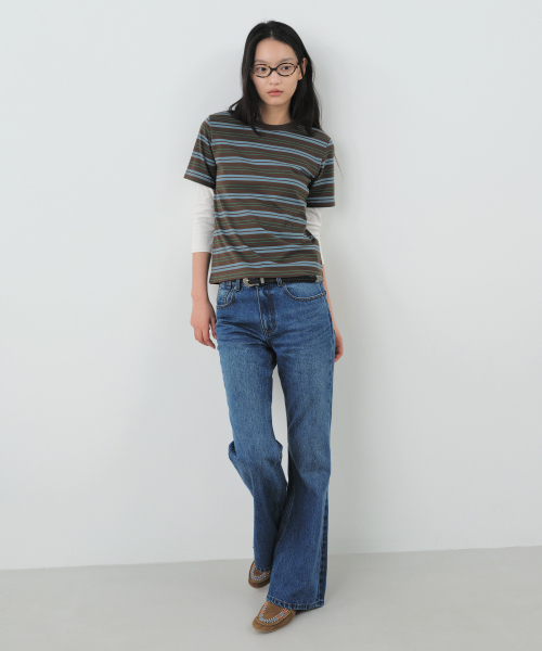 CITYBREEZE(シティブリーズ)の「ウォッシュドフレアデニムパンツ_BLUE(デニムパンツ・レディース・ブルー・LARGE/MEDIUM/SMALL)」の4枚目の写真