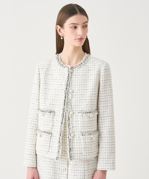 ANAYI（アナイ）の「【Eternal Line 2026】プレイドツイードノーカラー ジャケット（ノーカラージャケット・レディース・ネイビー/ホワイト・34/36/38）」の2枚目の写真