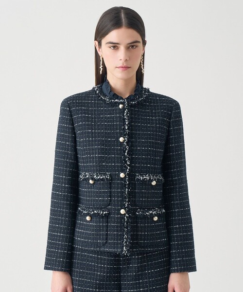 ANAYI（アナイ）の「【Eternal Line 2026】プレイドツイードノーカラー ジャケット（ノーカラージャケット・レディース・ネイビー/ホワイト・34/36/38）」の3枚目の写真