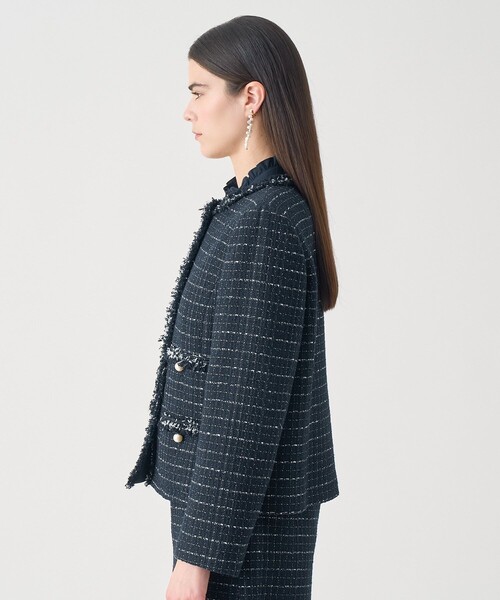 ANAYI（アナイ）の「【Eternal Line 2026】プレイドツイードノーカラー ジャケット（ノーカラージャケット・レディース・ネイビー/ホワイト・34/36/38）」の4枚目の写真