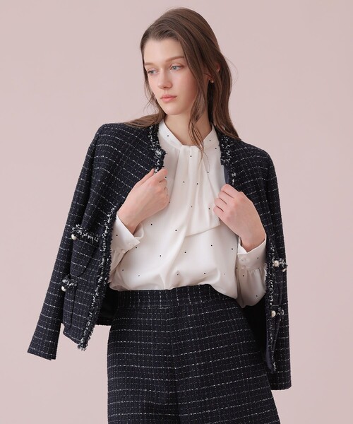 ANAYI（アナイ）の「【Eternal Line 2026】プレイドツイードノーカラー ジャケット（ノーカラージャケット・レディース・ネイビー/ホワイト・34/36/38）」の7枚目の写真