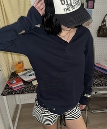 SHAGGIE（シャギー）の「【ユニセックス】ヘンリーネックアート刺繍ワッフルロンT（Tシャツ/カットソー）」