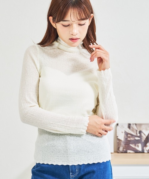 MISCH MASCH(ミッシュマッシュ)の「ZOZO限定 シアーハイネックプルオーバー(Tシャツ/カットソー・レディース・ブラック/グレー/ホワイト・フリ-)」の9枚目の写真