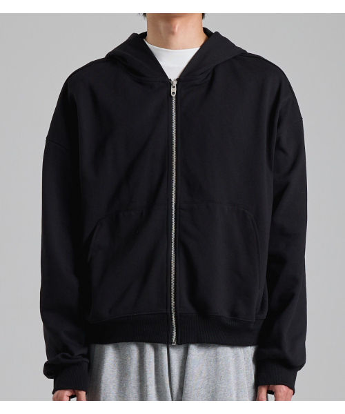 BUTTON SEOUL(ボタンソウル)の「ラウンドポケットミニマルフードジップアップ(ブラック)(パーカー・メンズ・その他・MEDIUM/LARGE/X-LARGE)」の2枚目の写真