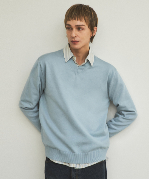 WEDNESDAY OASIS(ウェンズデーオアシス)の「オールウェイズウォッシャブルVネックニット_Sky Blue(WC25-KN01)(ニット/セーター・メンズ・スカイブルー・MEDIUM/LARGE)」の3枚目の写真