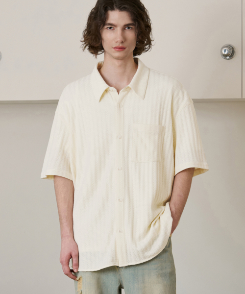 DRAW FIT（ドローフィット）の「クロシェハーフニットシャツ[アイボリー]（シャツ/ブラウス・メンズ・その他・LARGE/MEDIUM/X-LARGE）」の2枚目の写真
