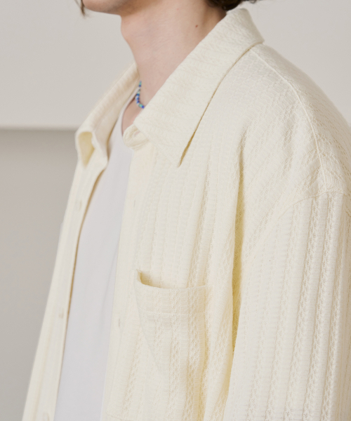 DRAW FIT（ドローフィット）の「クロシェハーフニットシャツ[アイボリー]（シャツ/ブラウス・メンズ・その他・LARGE/MEDIUM/X-LARGE）」の3枚目の写真