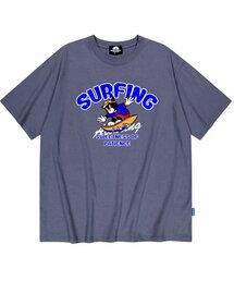 ブルーサーフィンキャットグラフィックTシャツ - グレー