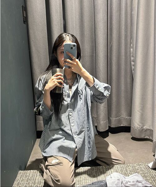 HETIT(ヘティ)の「スクールオーバーシャーリングシャツ(ブルーマルチ)(シャツ/ブラウス・レディース・その他・FREE)」の6枚目の写真