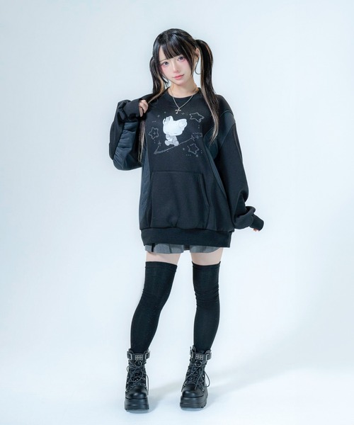 Re:CRYPT(リクリプト)の「切り替えクルーネックプリントスウェット / 裏起毛 オーバーサイズ アシンメトリー プルオーバー(スウェット・レディース・ブラック/グレー・F)」の3枚目の写真