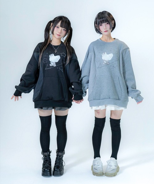 Re:CRYPT(リクリプト)の「切り替えクルーネックプリントスウェット / 裏起毛 オーバーサイズ アシンメトリー プルオーバー(スウェット・レディース・ブラック/グレー・F)」の13枚目の写真