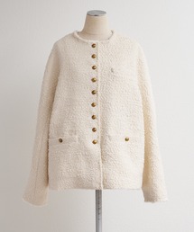 ノーカラージャケット（ホワイト/白色系・フリンジ）ファッション通販