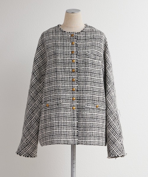 8月16日まで限定価格 ピュアルセシン ツイード ノーカラージャケット スラブツイードノーカラージャケット | PUAL CE CIN(ピュアルセシン