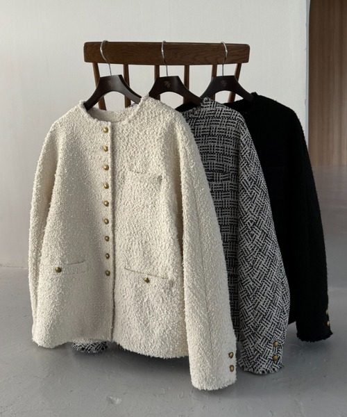 PUAL CE CIN（ピュアルセシン）の「アソート ツイードノーカラージャケット（ノーカラージャケット・レディース・アイボリー/ブラック/ブラック系その他・FREE）」の19枚目の写真