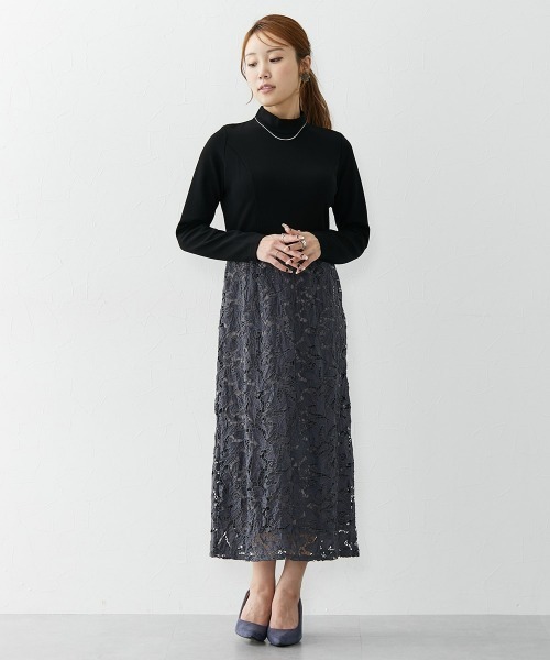 Nissen glamor（ニッセングラマー）の「【大きい胸専用】プチハイネックレースドッキング長袖ワンピース（ワンピース・レディース・ブラック/ネイビー・L/LL/M）」の21枚目の写真