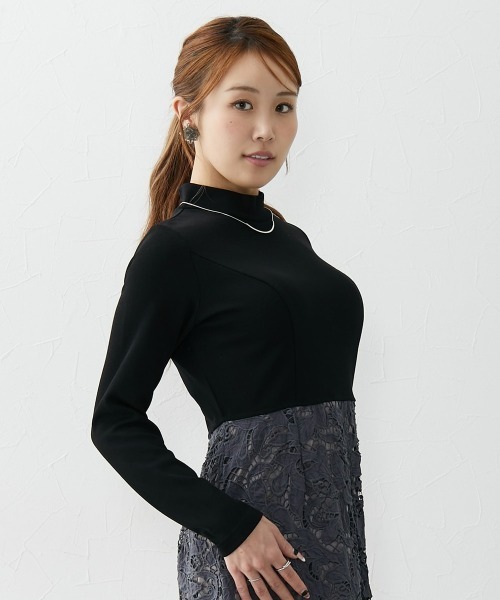 Nissen glamor（ニッセングラマー）の「【大きい胸専用】プチハイネックレースドッキング長袖ワンピース（ワンピース・レディース・ブラック/ネイビー・L/LL/M）」の22枚目の写真