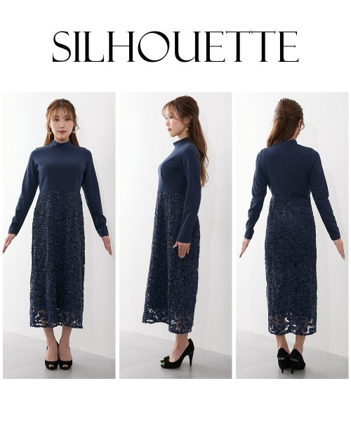 Nissen glamor（ニッセングラマー）の「【大きい胸専用】プチハイネックレースドッキング長袖ワンピース（ワンピース・レディース・ブラック/ネイビー・L/LL/M）」の7枚目の写真