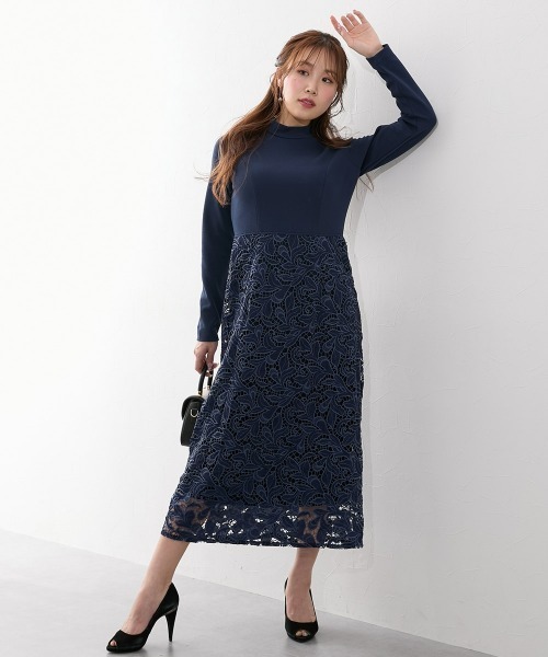 Nissen glamor（ニッセングラマー）の「【大きい胸専用】プチハイネックレースドッキング長袖ワンピース（ワンピース・レディース・ブラック/ネイビー・L/LL/M）」の18枚目の写真