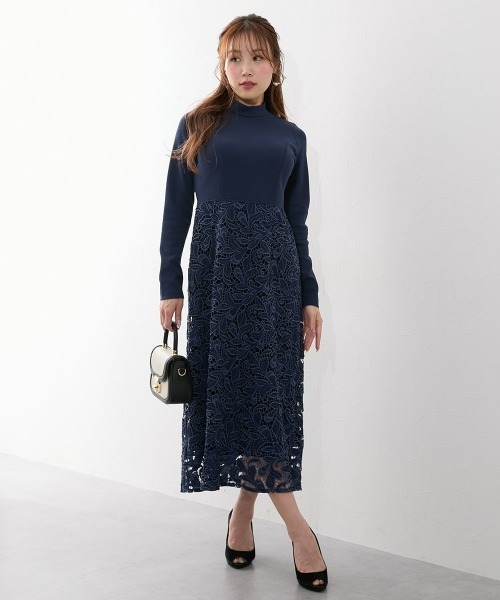 Nissen glamor（ニッセングラマー）の「【大きい胸専用】プチハイネックレースドッキング長袖ワンピース（ワンピース・レディース・ブラック/ネイビー・L/LL/M）」の20枚目の写真