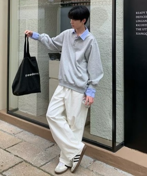 WYZ wear(ダブリューワイジィーウェア)の「オーバーサイズシャツレイヤードスウェット/ユニセックス(スウェット・メンズ・ブラック/グレー・M/L/XL)」の10枚目の写真