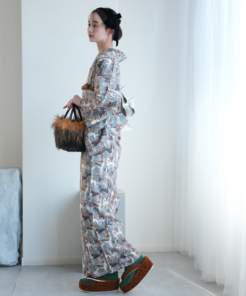 utatane（ウタタネ）の「着物 単衣 ニコアンティーク ドッグ・エキスポ ベルデ（着物・レディース・グリーン・FREE）」の3枚目の写真