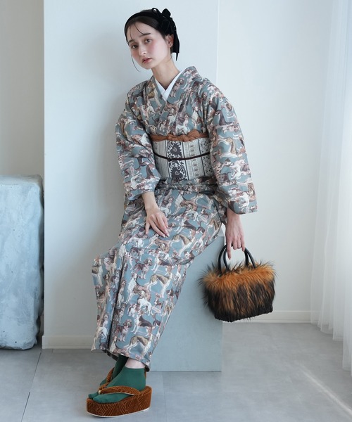 utatane（ウタタネ）の「着物 単衣 ニコアンティーク ドッグ・エキスポ ベルデ（着物・レディース・グリーン・FREE）」の5枚目の写真