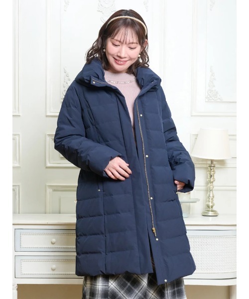 大きいサイズ】襟ボリュームロングダウンコート（ダウンジャケット